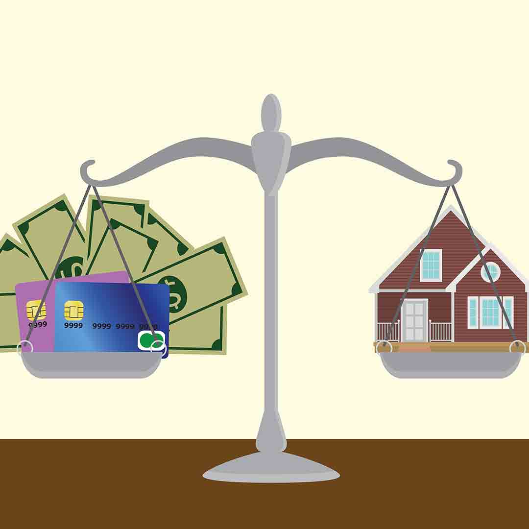 illustrated balance of money/debt to homeownership