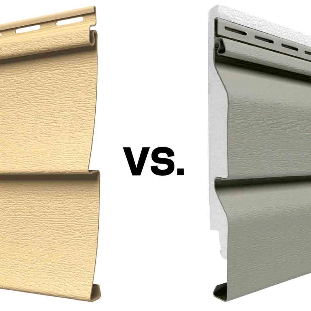 vinyl siding panels. one with underlayment versus without
